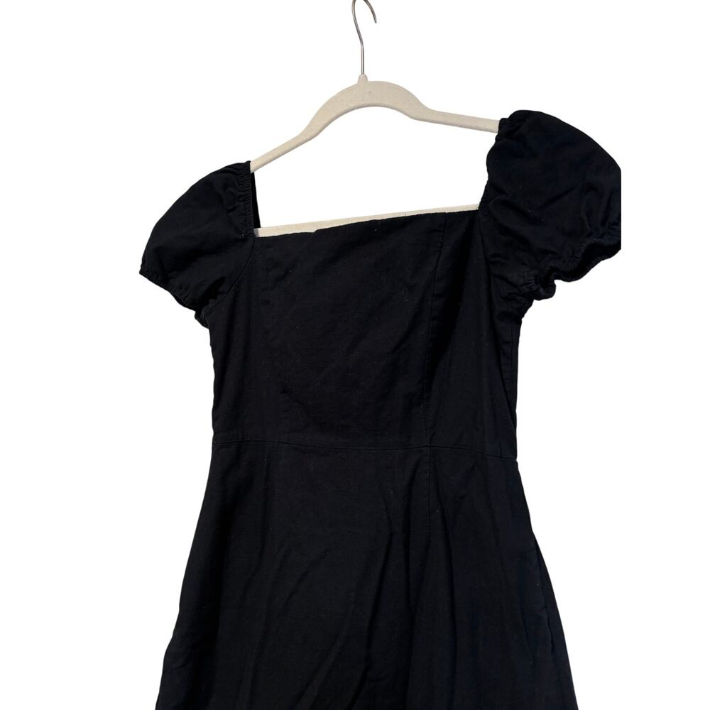 Black Cotton Puff Sleeve Square Neck Dress M - Picture 4 of 10